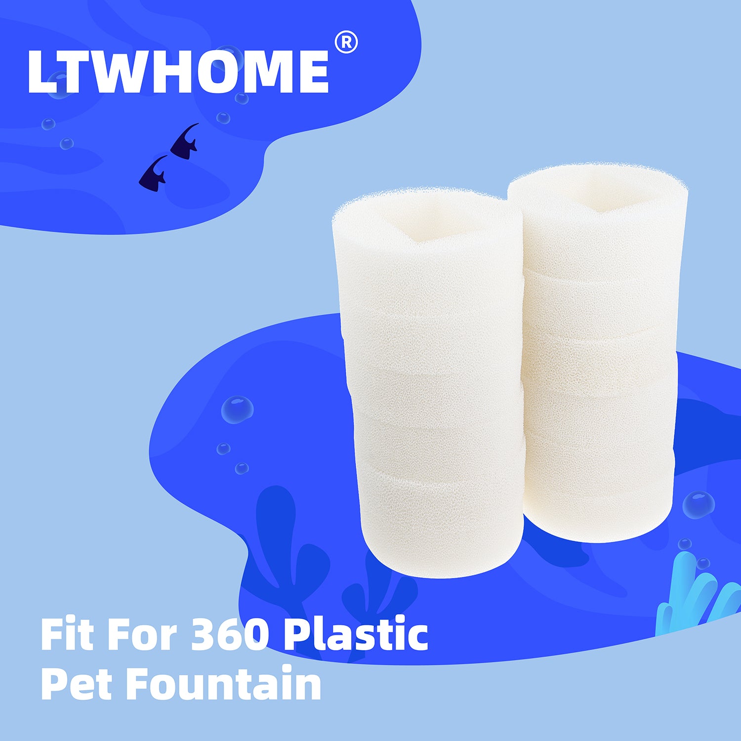 LTWHOME Replacement Foam Pre-Filters Fit for Drinkwell 360 Plastic Pet Fountain,Not Suitable for Stainless Steel Fountain (Pack of 12)