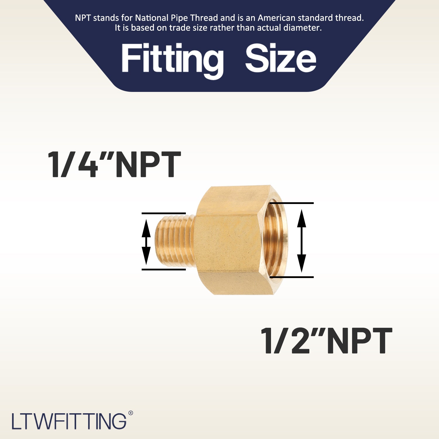 LTWFITTING Brass Pipe 1/2 Inch Female x 1/4 Inch Male NPT Adapter Fuel Gas Air(Pack of 20)