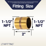LTWFITTING Brass Pipe 2 Inch Long Nipples Fitting 1-1/2 Inch Male NPT Air Water(Pack of 10)