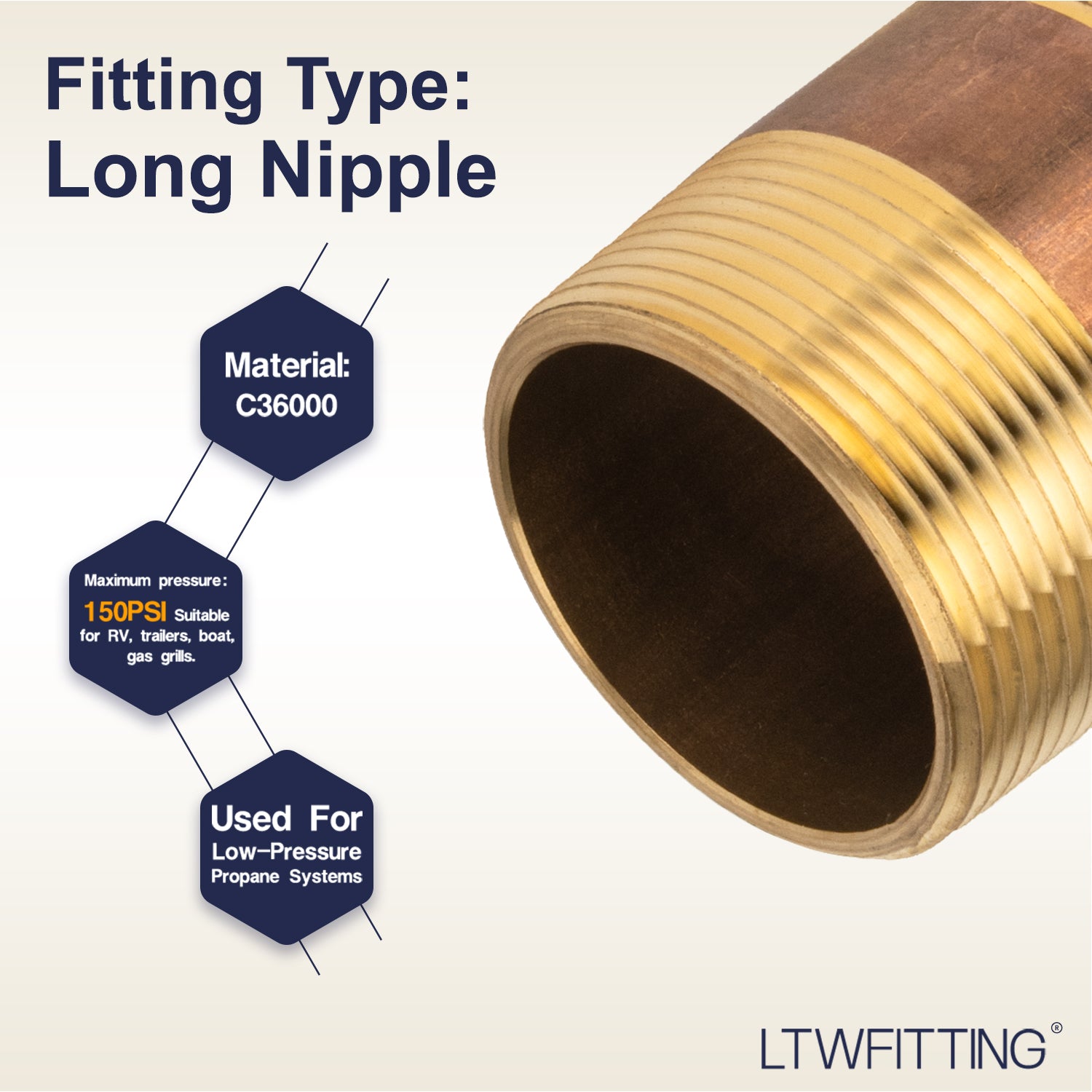 LTWFITTING Brass Pipe 2-1/2 Inch Long Nipples Fitting 1-1/2 Inch Male NPT Air Water(Pack of 8)