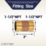 LTWFITTING Brass Pipe 3 Inch Long Nipple Fitting 1-1/2 Inch Male NPT Air Water(Pack of 1)