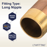 LTWFITTING Brass Pipe 3 Inch Long Nipple Fitting 1-1/2 Inch Male NPT Air Water(Pack of 1)
