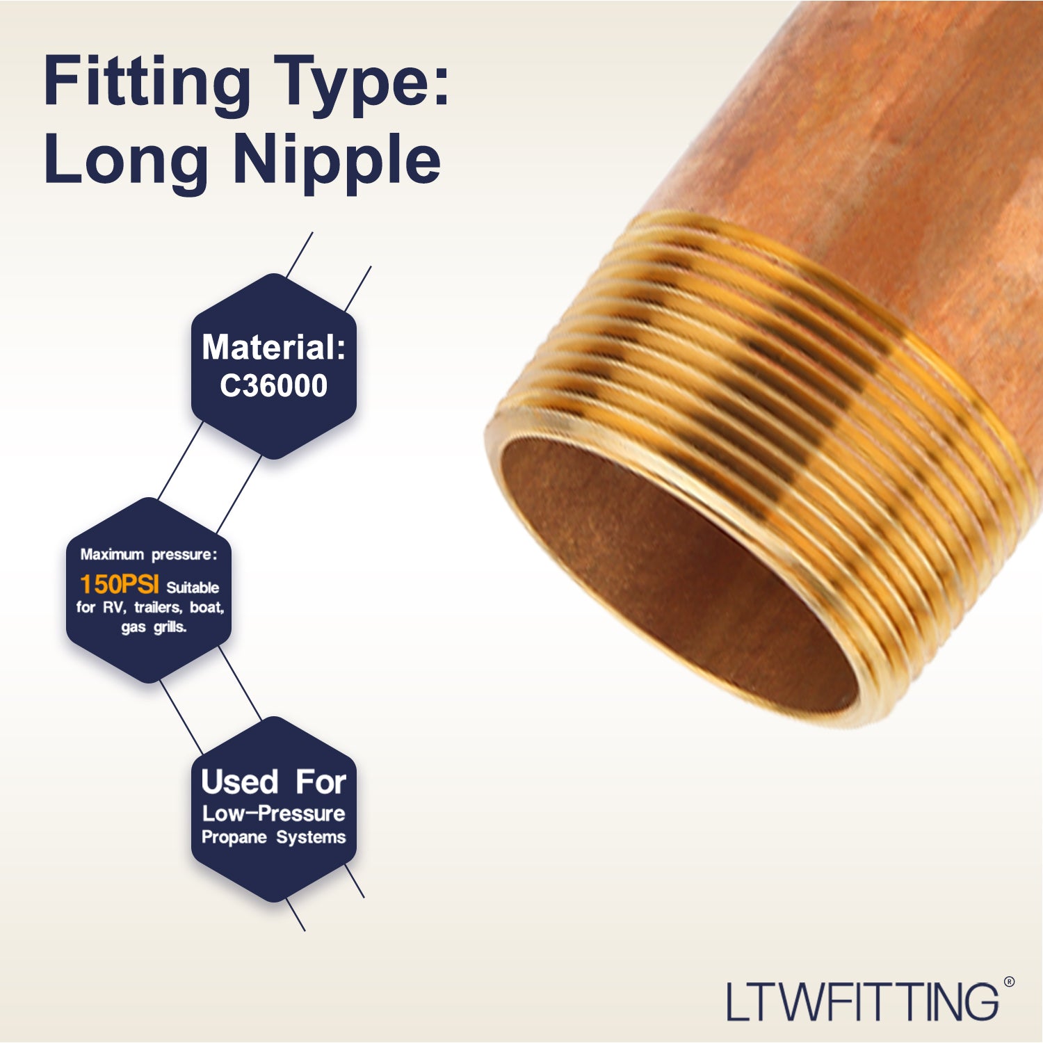 LTWFITTING Brass Pipe 4 Inch Long Nipple Fitting 1-1/2 Inch Male NPT Air Water(Pack of 1)