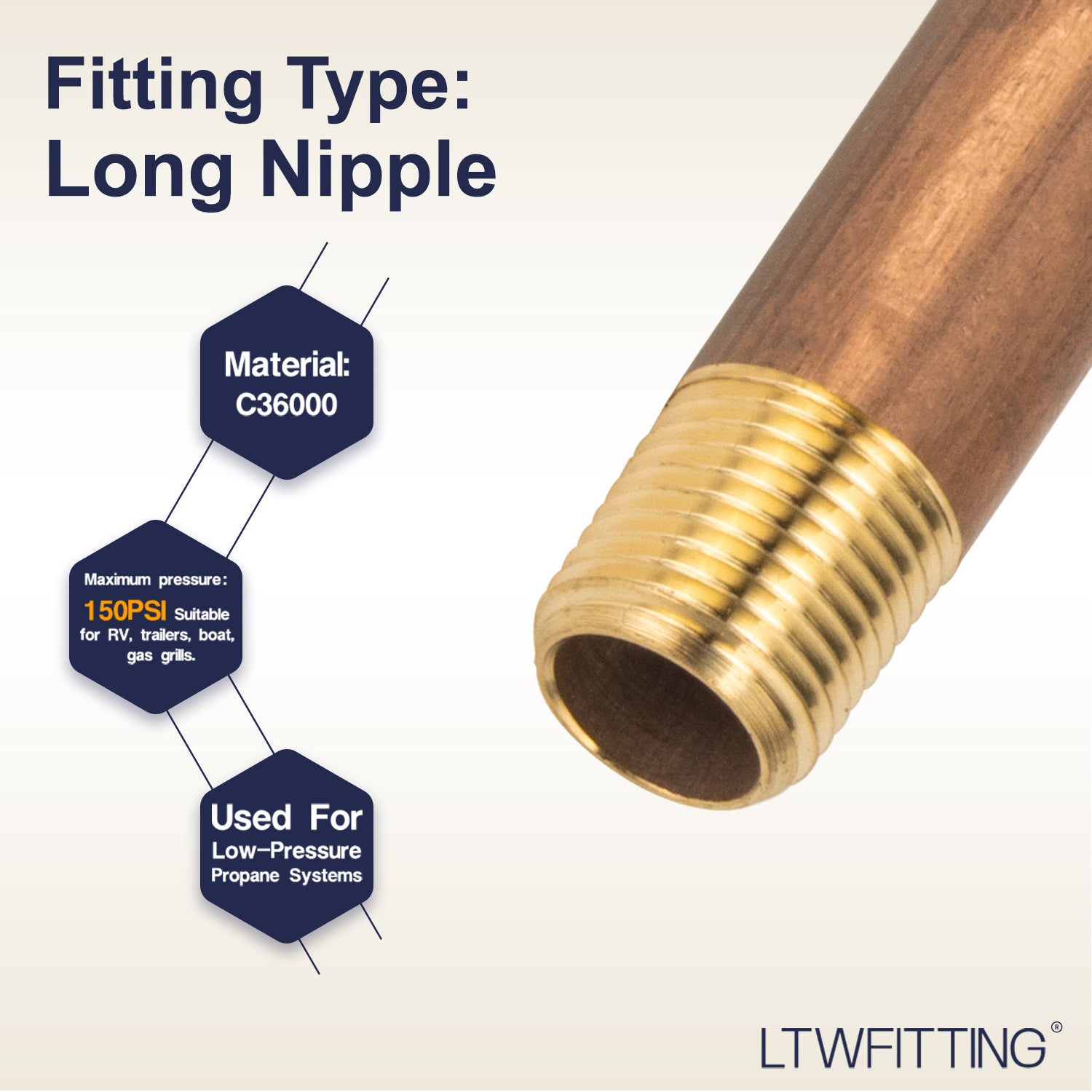 LTWFITTING Brass Pipe 3 Inch Long Nipple Fitting 1/8 Male NPT Air Water(Pack of 25)