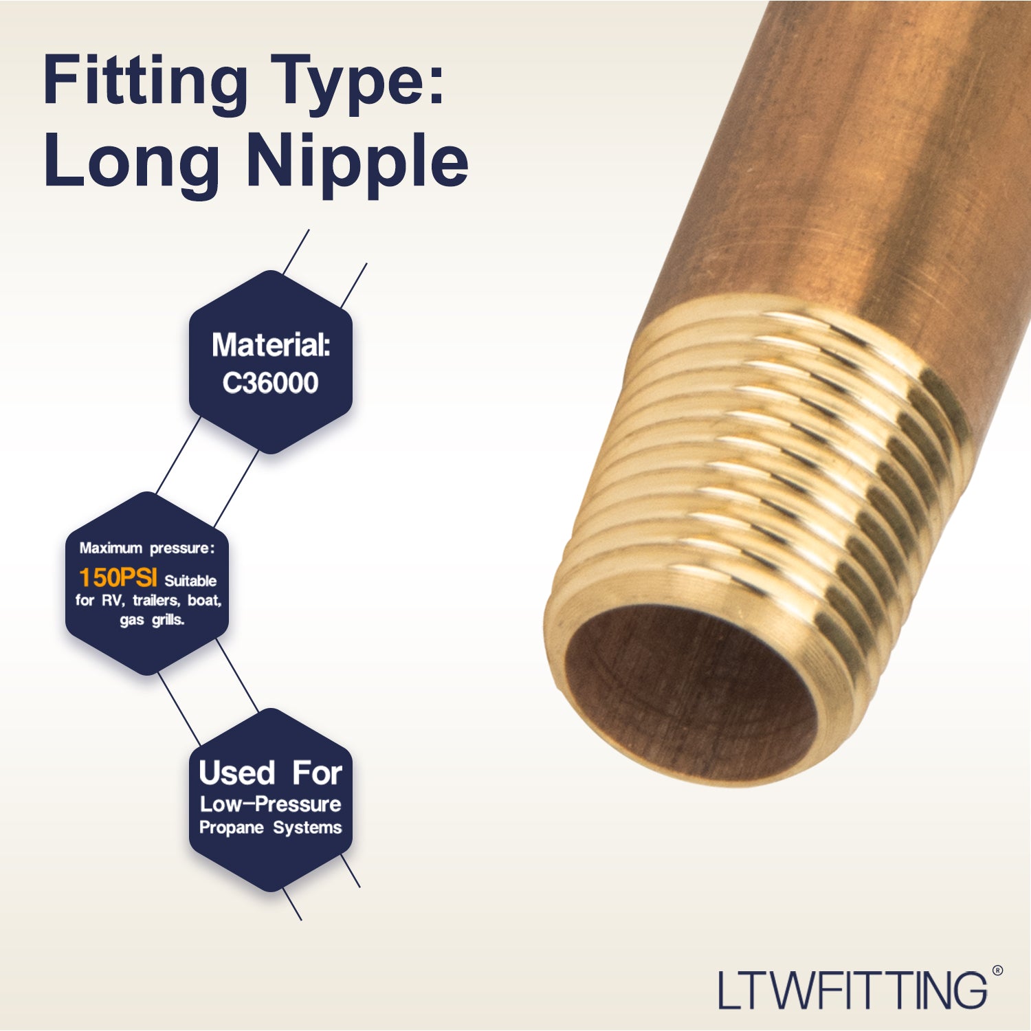 LTWFITTING Brass Pipe 3-1/2 Inch Long Nipple Fitting 1/8 Male NPT Air Water(Pack of 25)