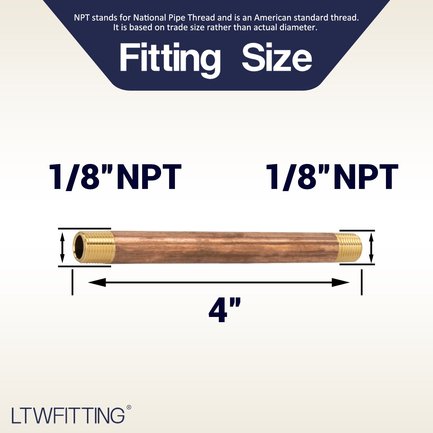 LTWFITTING Brass Pipe 4 Inch Long Nipple Fitting 1/8 Male NPT Air Water(Pack of 25)