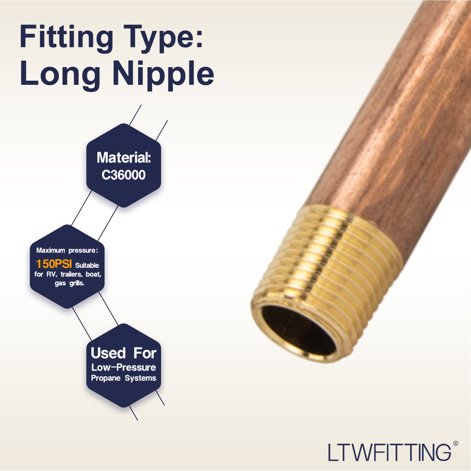 LTWFITTING Brass Pipe 4 Inch Long Nipple Fitting 1/8 Male NPT Air Water(Pack of 25)