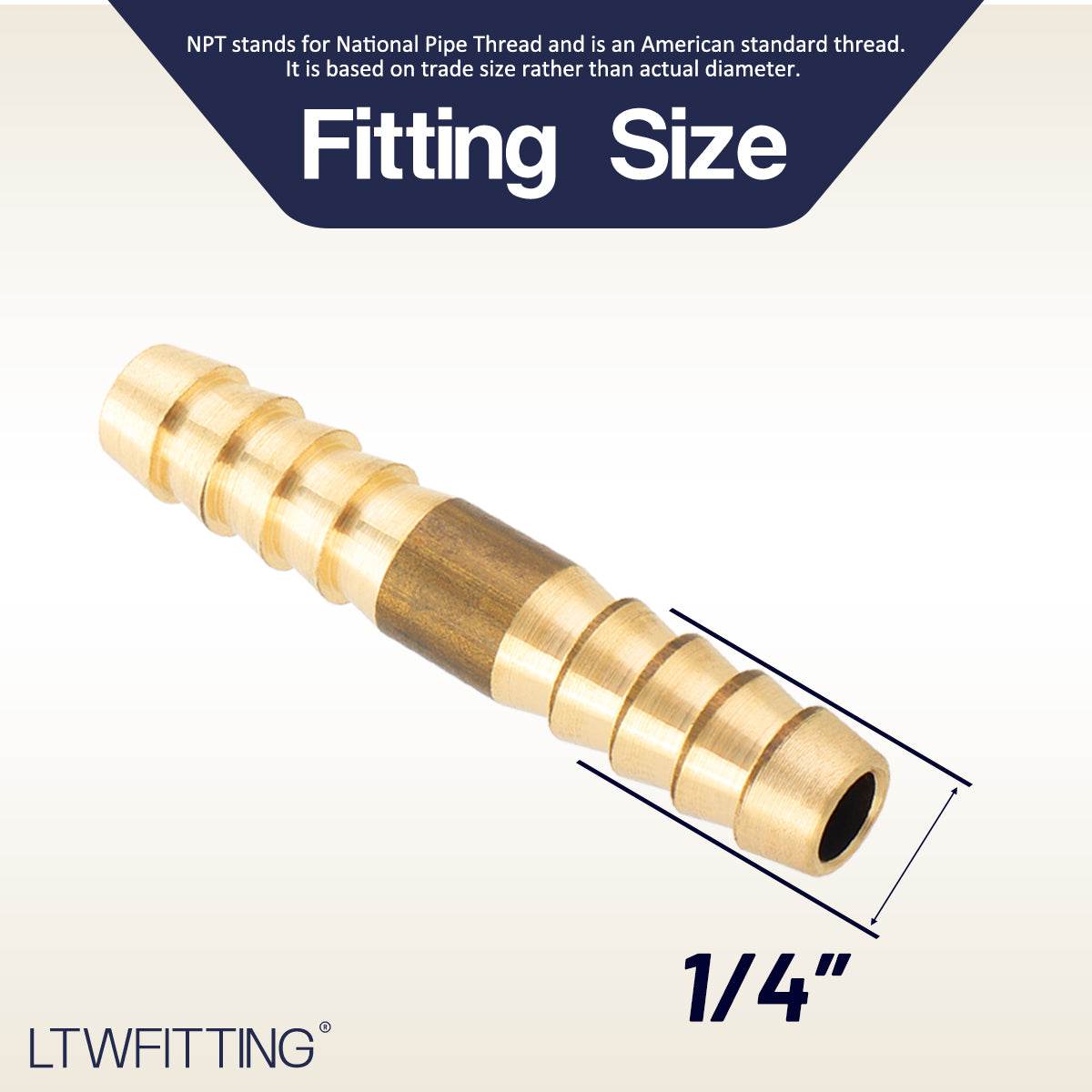 LTWFITTING Brass Barb Splicer Mender 1/4 inch Hose ID Fitting Air Water Fuel Hose Joiner(Pack of 10)