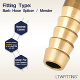 LTWFITTING Brass Barb Splicer Mender 1/4 inch Hose ID Fitting Air Water Fuel Hose Joiner(Pack of 10)