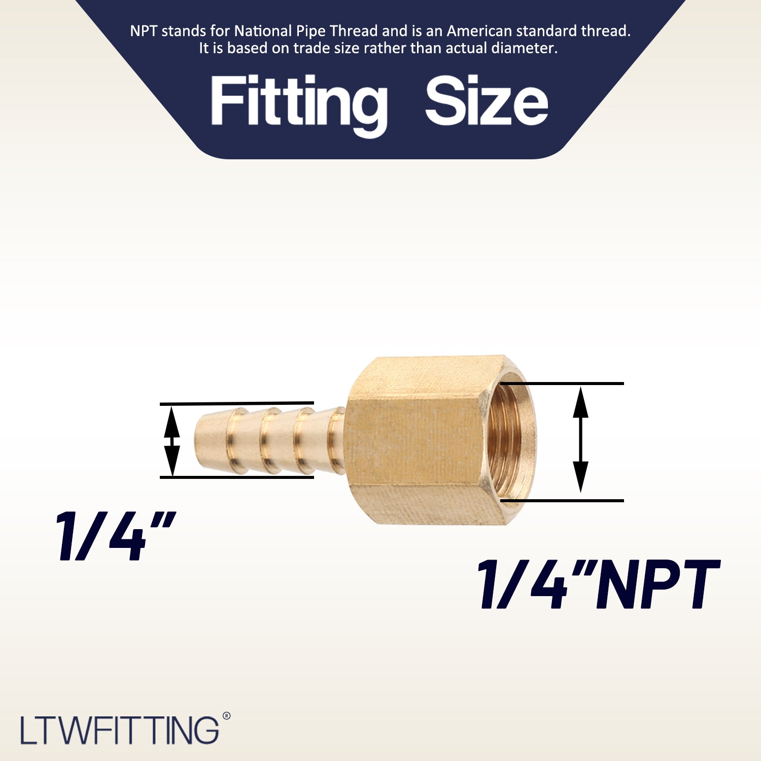 LTWFITTING Brass Fitting Coupler 1/4-Inch Hose Barb x 1/4-Inch Female NPT Fuel Water Boat(Pack of 25)