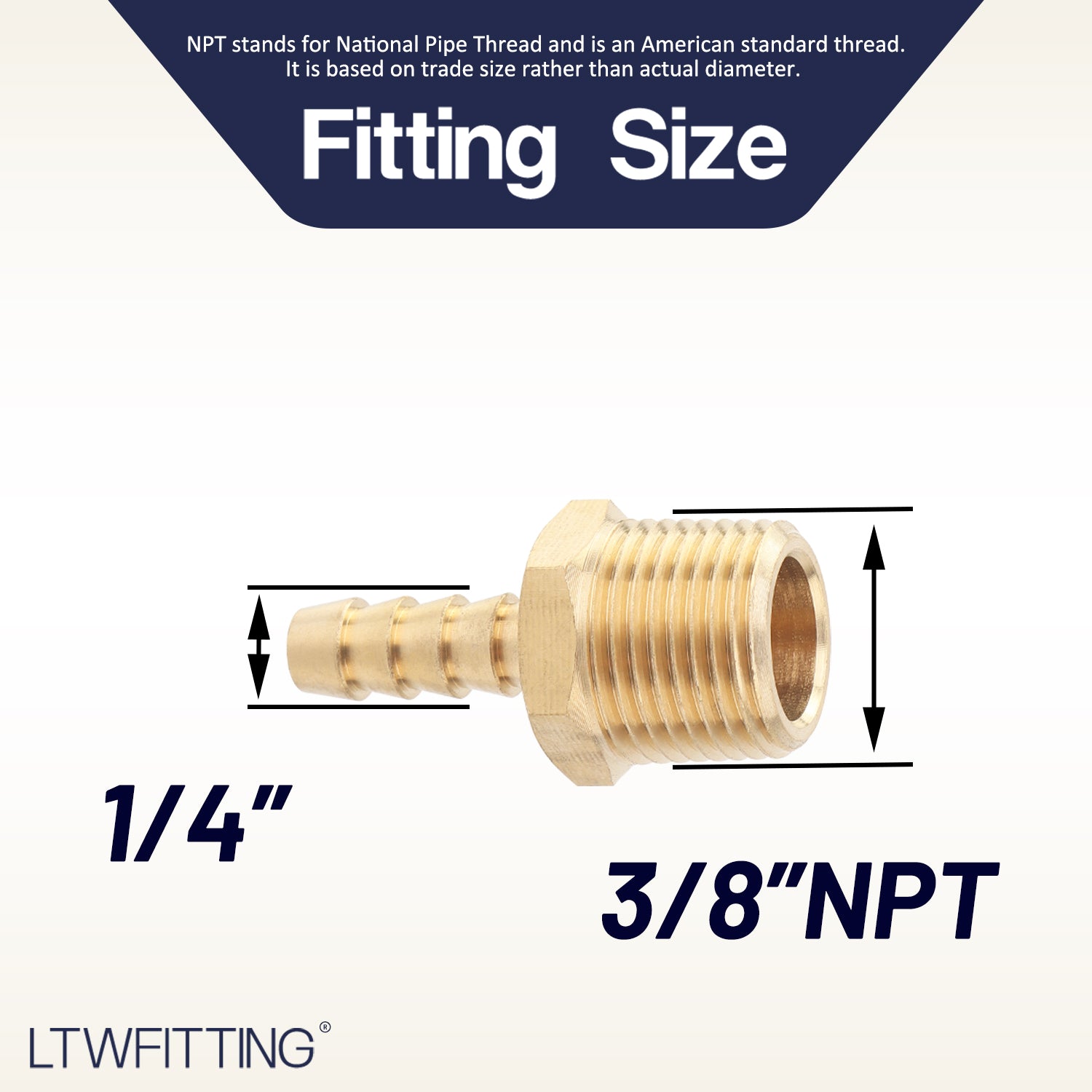 LTWFITTING Brass Barb Fitting Coupler/Connector 1/4-Inch Hose ID x 3/8-Inch Male NPT Fuel(Pack of 60)
