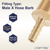 LTWFITTING Brass Barb Fitting Coupler/Connector 1/4-Inch Hose ID x 3/8-Inch Male NPT Fuel(Pack of 60)