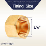 LTWFITTING 1/4-Inch Brass Compression Cap Stop Valve Cap,Brass Compression Fitting(Pack of 60)