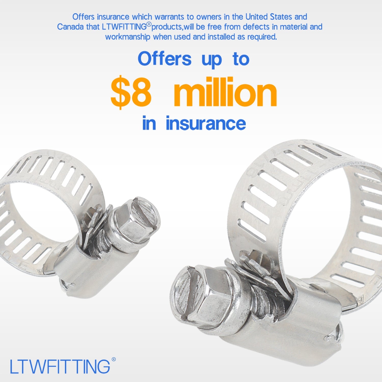 LTWFITTING  11-20mm Stainless Steel 304 Hose Clamp, Adjustable Worm Gear Clamps for Automotive Radiator Fuel Line Plumbing Intercooler and Mechanical Applications (Pack of 250)