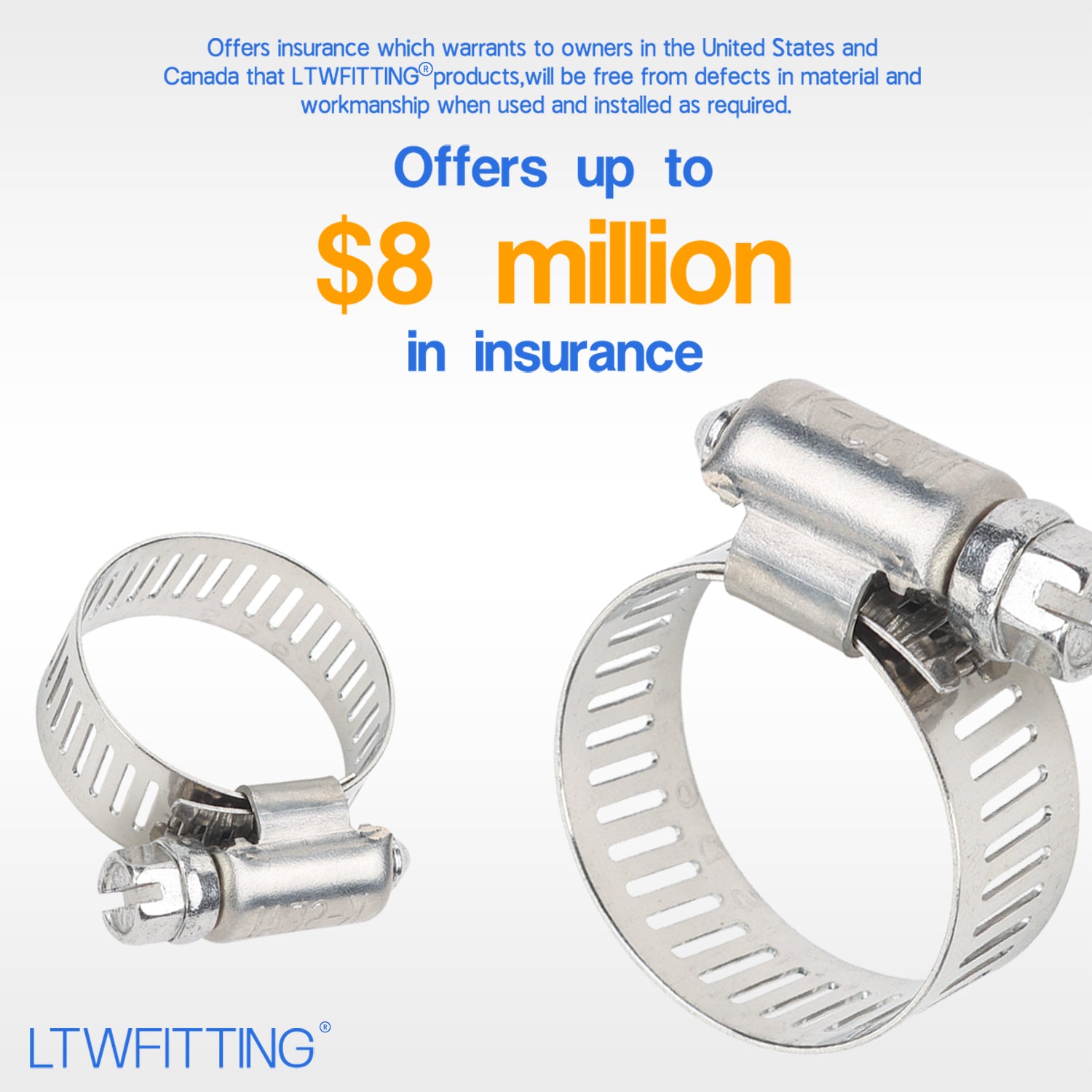 LTWFITTING  14-27mm Stainless Steel 316 Hose Clamp, Adjustable Worm Gear Clamps for Automotive Radiator Fuel Line Plumbing Intercooler and Mechanical Applications (Pack of 1500)