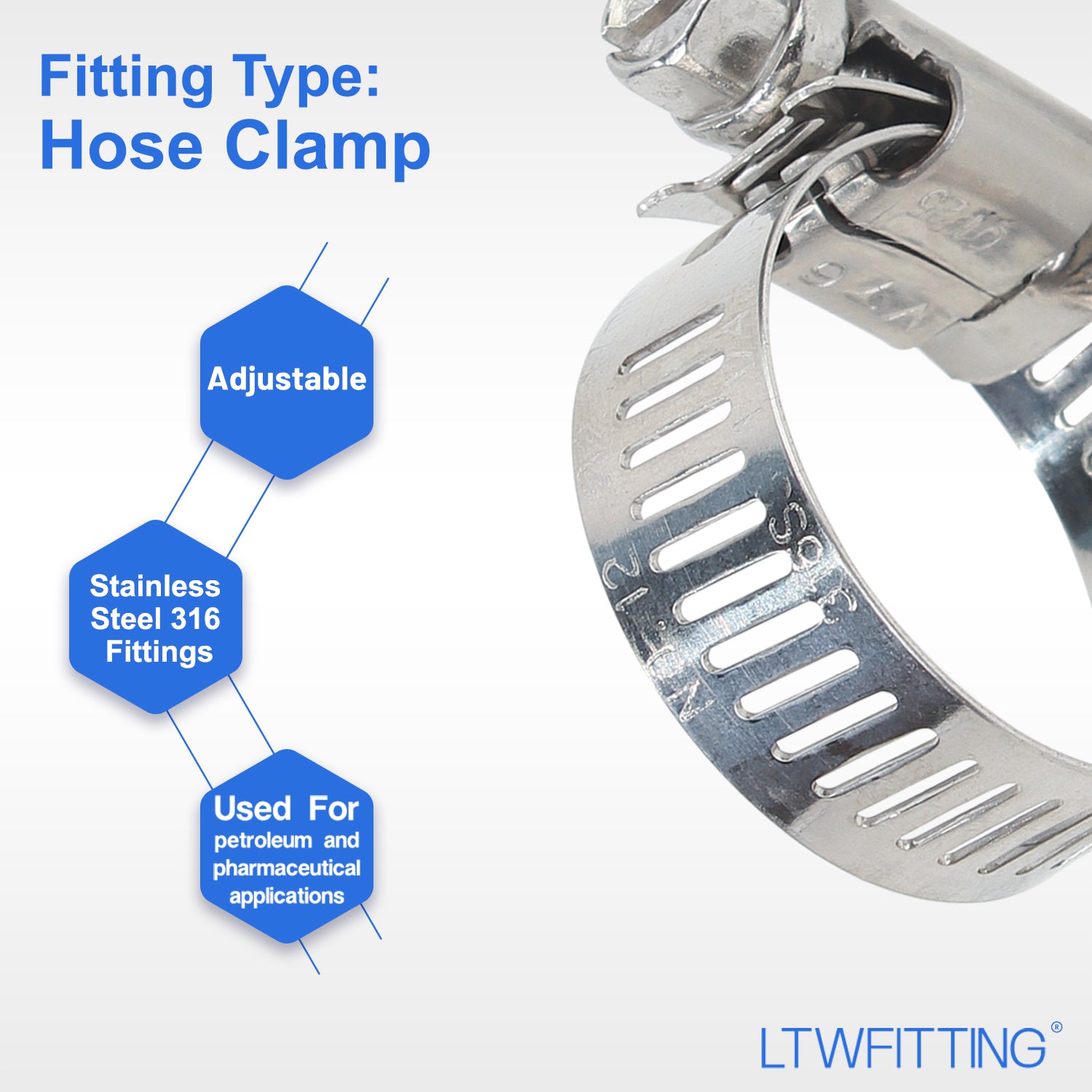 LTWFITTING 11-20mm 14-27mm 17-32mm Stainless Steel 316 Hose Clamp Set, Adjustable Worm Gear Clamps for Automotive Radiator Fuel Line Plumbing Intercooler and Mechanical Applications (Pack of 60)