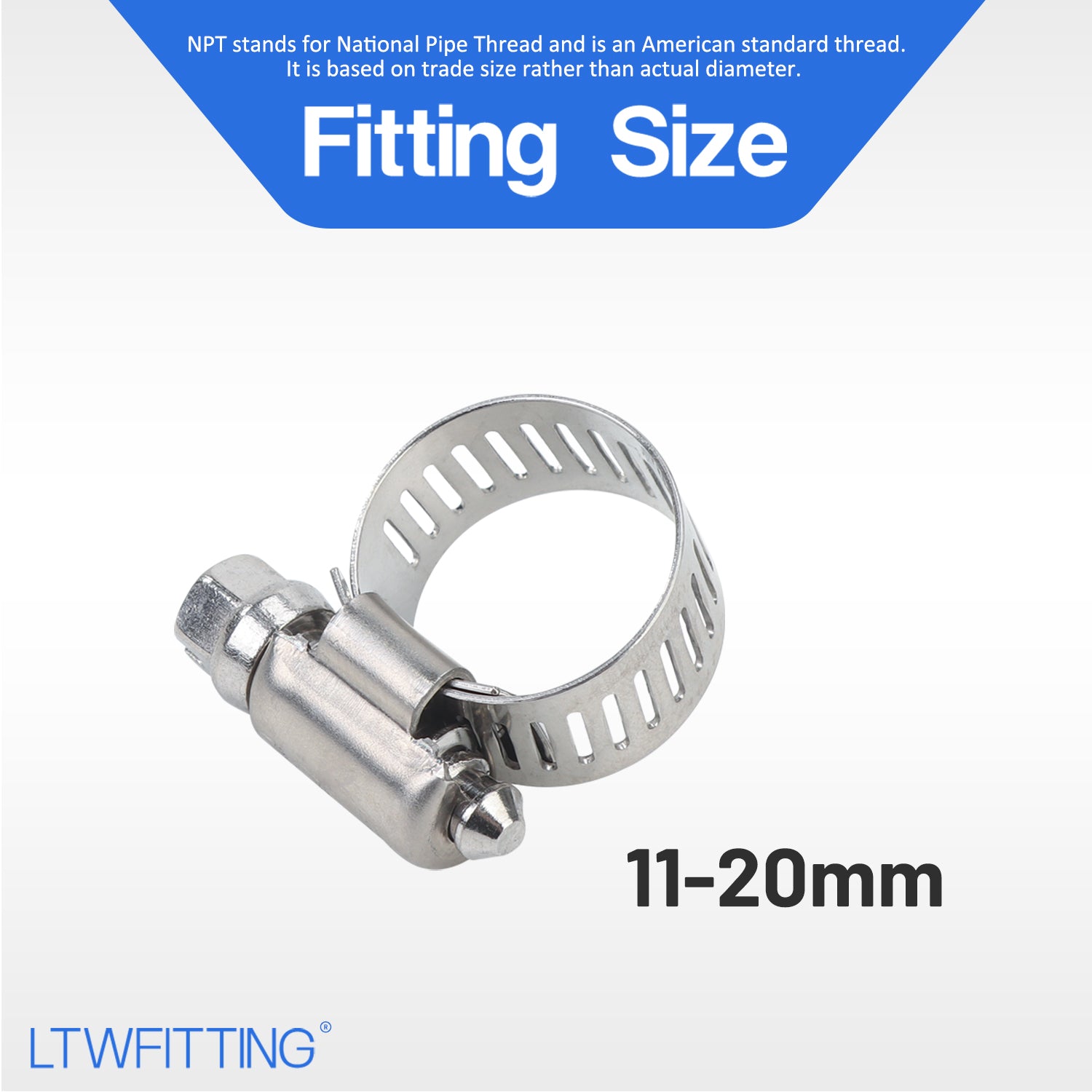 LTWFITTING 11-20mm Stainless Steel 316 Hose Clamp, Adjustable Worm Gear Clamps for Automotive Radiator Fuel Line Plumbing Intercooler and Mechanical Applications (Pack of 1500)