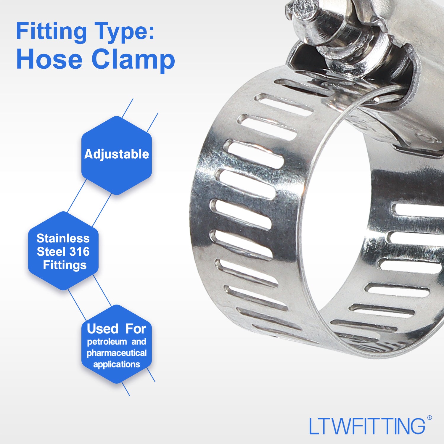 LTWFITTING 11-20mm Stainless Steel 316 Hose Clamp, Adjustable Worm Gear Clamps for Automotive Radiator Fuel Line Plumbing Intercooler and Mechanical Applications (Pack of 1500)