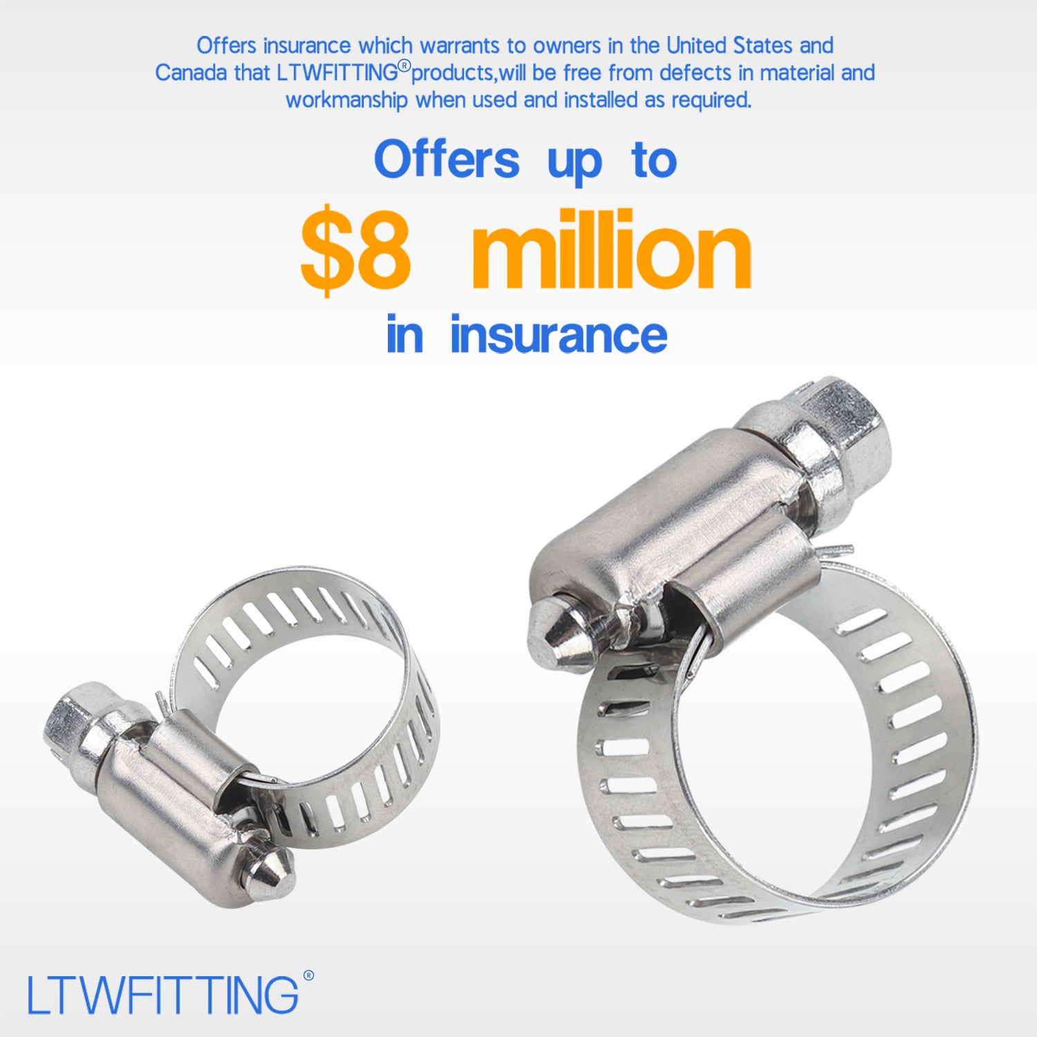 LTWFITTING 11-20mm Stainless Steel 316 Hose Clamp, Adjustable Worm Gear Clamps for Automotive Radiator Fuel Line Plumbing Intercooler and Mechanical Applications (Pack of 1500)