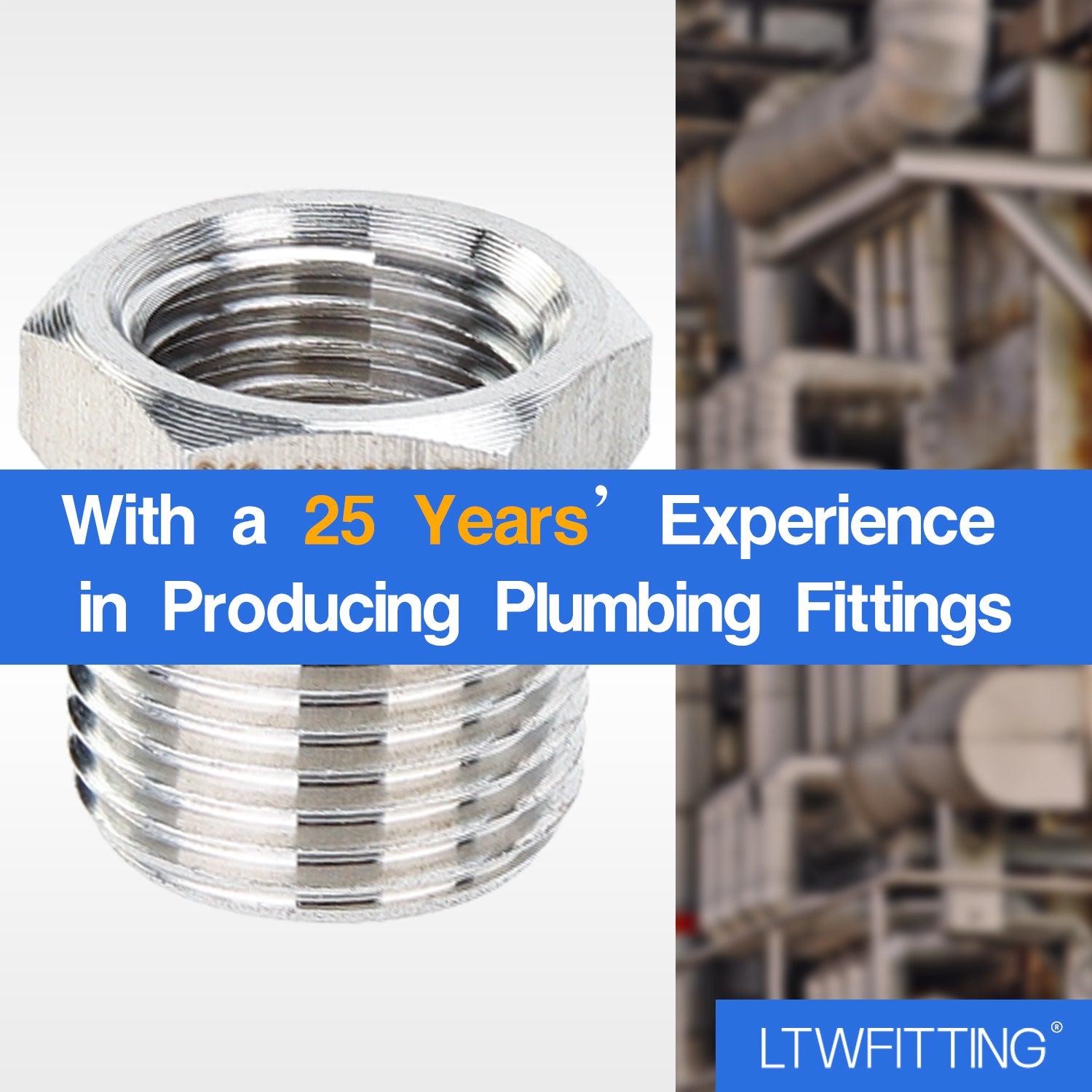 LTWFITTING Bar Production Stainless Steel 316 Pipe Hex Bushing Reducer Fittings 3/8 Inch Male x 1/4 Inch Female NPT Fuel Water Boat (Pack of 25)