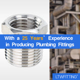 LTWFITTING Bar Production Stainless Steel 316 Pipe Hex Bushing Reducer Fittings 3/8 Inch Male x 1/4 Inch Female NPT Fuel Water Boat (Pack of 25)