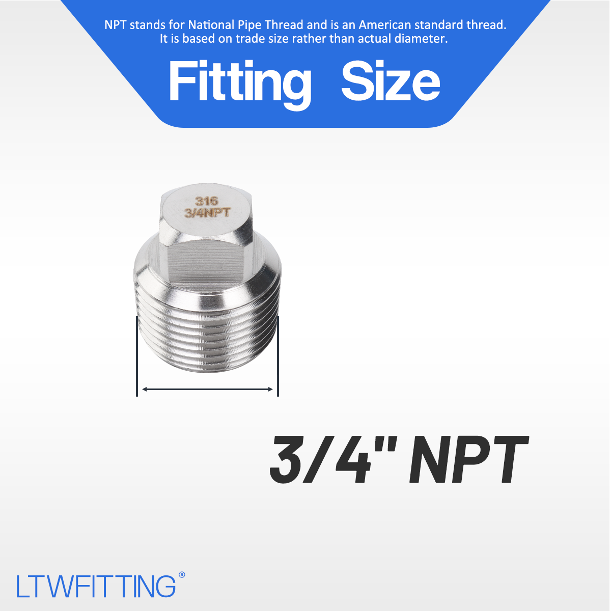 LTWFITTING Stainless Steel 316 Pipe Square Head Plug Fittings 3/4-Inch Male NPT Air Fuel Water Boat(Pack of 5)