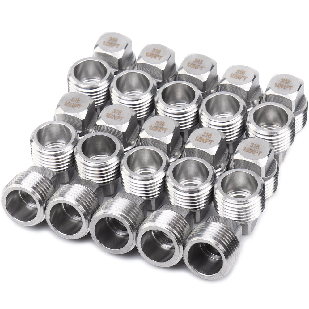 LTWFITTING Stainless Steel 316 Pipe Square Head Plug Fittings 1/2-Inch Male NPT Air Fuel Water Boat(Pack of 25)