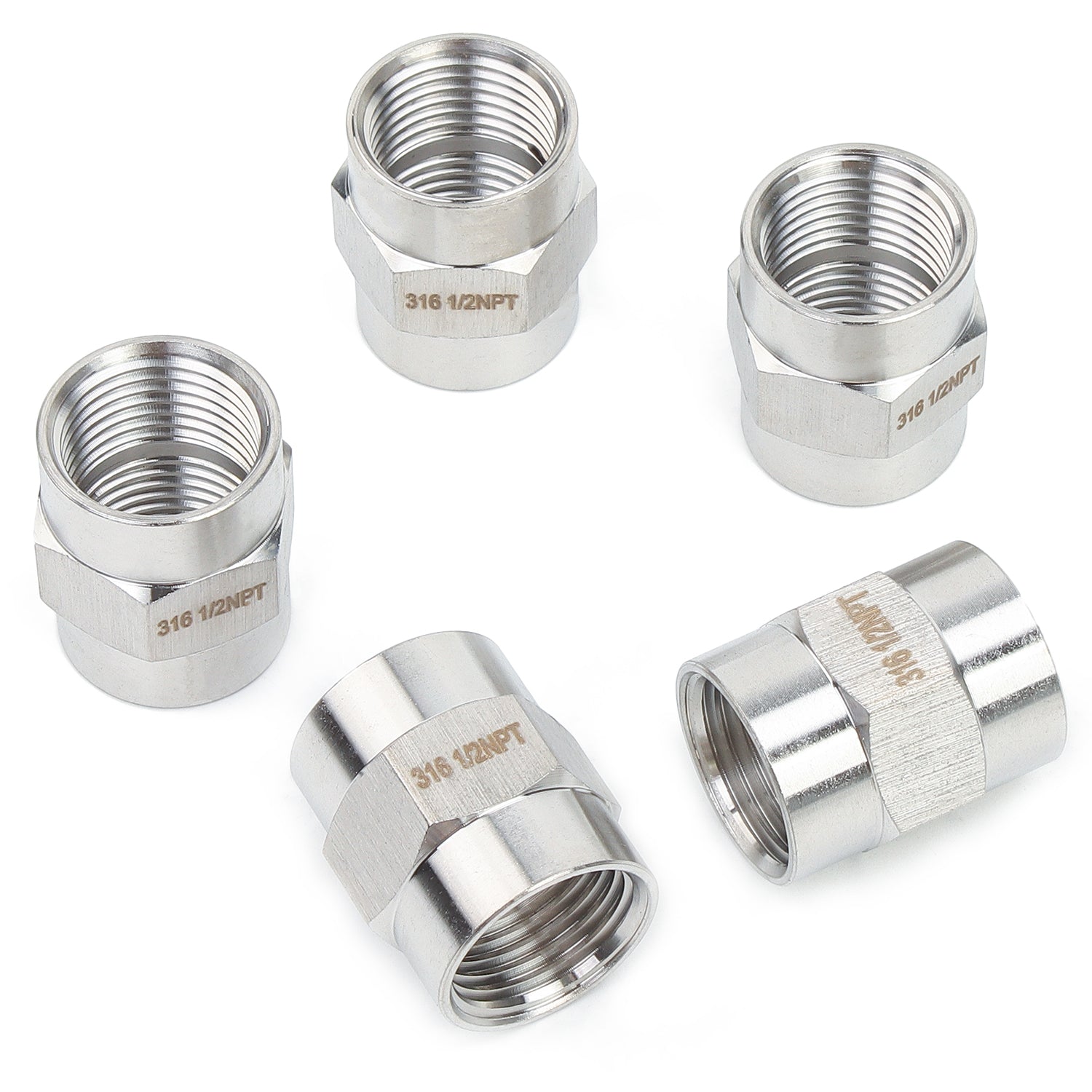 LTWFITTING Bar Production Stainless Steel 316 Pipe Fitting 1/2 Inch Female NPT Coupling Water Boat (Pack of 5)
