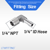 LTWFITTING 90 Degree Elbow Stainless Steel 316 Barb Fitting 1/4-Inch ID Hose x 1/4-Inch Male NPT Air(Pack of 5)