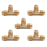 LTWFITTING Brass 5/8 Inch x 5/8 Inch x 1/2 Inch OD Flare Reducing Tee,Brass Flare Tube Fitting(Pack of 5)