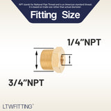LTWFITTING Brass Pipe Hex Bushing Reducer Fittings 3/4 Inch Male x 1/4 Inch Female NPT Fuel(Pack of 5)