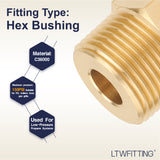 LTWFITTING Brass Pipe Hex Bushing Reducer Fittings 3/4 Inch Male x 1/4 Inch Female NPT Fuel(Pack of 5)
