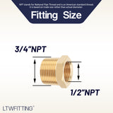 LTWFITTING Brass Hex Pipe Bushing Reducer Fittings 3/4 Inch Male x 1/2 Inch Female NPT (Pack of 5)