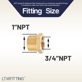 LTWFITTING Brass Pipe Hex Bushing Reducer Fittings 1 Inch Male x 3/4 Inch Female NPT Fuel(Pack of 70)