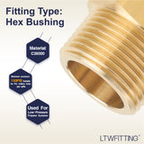 LTWFITTING Brass Pipe Hex Bushing Reducer Fittings 1 Inch Male x 3/4 Inch Female NPT Fuel(Pack of 70)