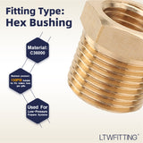 LTWFITTING Brass Pipe Hex Bushing Reducer Fittings 3/8 Inch Male x 1/4 Inch Female NPT(Pack of 30)