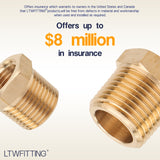 LTWFITTING Brass Pipe Hex Bushing Reducer Fittings 3/8 Inch Male x 1/4 Inch Female NPT(Pack of 30)