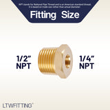 LTWFITTING Brass Pipe Hex Bushing Reducer Fittings 1/2 Inch Male x 1/4 Inch Female NPT(Pack of 20)