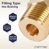 LTWFITTING Brass Pipe Hex Bushing Reducer Fittings 1/2 Inch Male x 1/4 Inch Female NPT(Pack of 20)