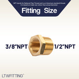 LTWFITTING Brass Pipe Hex Bushing Reducer Fittings 1/2 Inch Male x 3/8 Inch Female NPT(Pack of 25)