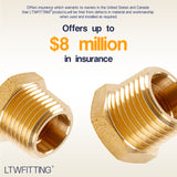 LTWFITTING Brass Pipe Hex Bushing Reducer Fittings 1/2 Inch Male x 3/8 Inch Female NPT(Pack of 5)