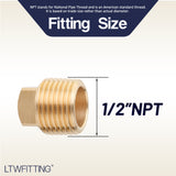 LTWFITTING Brass Pipe Square Head Plug Fittings 1/2 Inch Male NPT Air Fuel Water Boat(Pack of 10)