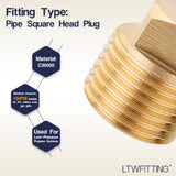 LTWFITTING Brass Pipe Square Head Plug Fittings 1/2 Inch Male NPT Air Fuel Water Boat(Pack of 10)