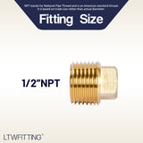 LTWFITTING Brass Pipe Square Head Plug Fittings 1/2 Inch Male NPT Air Fuel Water Boat(Pack of 10)