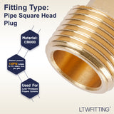 LTWFITTING Brass Pipe Square Head Plug Fittings 1/2 Inch Male NPT Air Fuel Water Boat(Pack of 10)