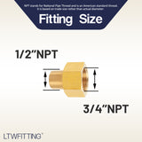 LTWFITTING Brass Pipe 3/4 Inch Female x 1/2 Inch Male NPT Adapter Fuel Gas Air(Pack of 5)