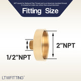 LTWFITTING Brass Pipe 2 Inch Female x 1/2 Inch Male NPT Adapter Fuel Gas Air (Pack of 2)