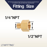 LTWFITTING Brass Pipe 1/2 Inch Female x 1/4 Inch Male NPT Adapter Fuel Gas Air(Pack of 20)