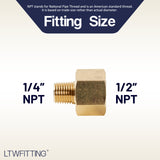 LTWFITTING Brass Pipe 1/2 Inch Female x 1/4 Inch Male NPT Adapter Fuel Gas Air(Pack of 5)
