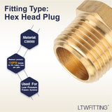 LTWFITTING Brass Pipe Hex Head Plug Fittings 1/2-Inch Male NPT Air Fuel Water Boat(Pack of 10)